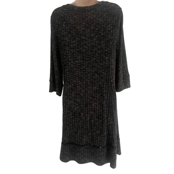 Size 1X 16 NEW BLACK & WHITE MARLED RIBBED KNIT SWEATER DRESS W/POCKETS Plus Sz - Picture 4 of 6